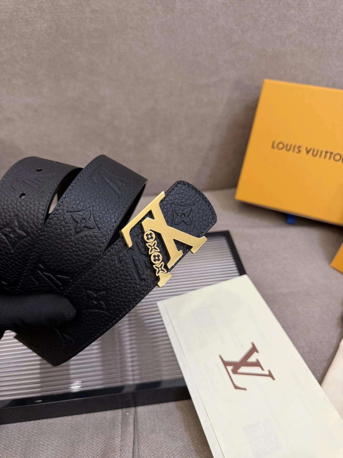 Louis Vuitton LV Initiales Monogram Belt Black With Gold Buckle - Image 3