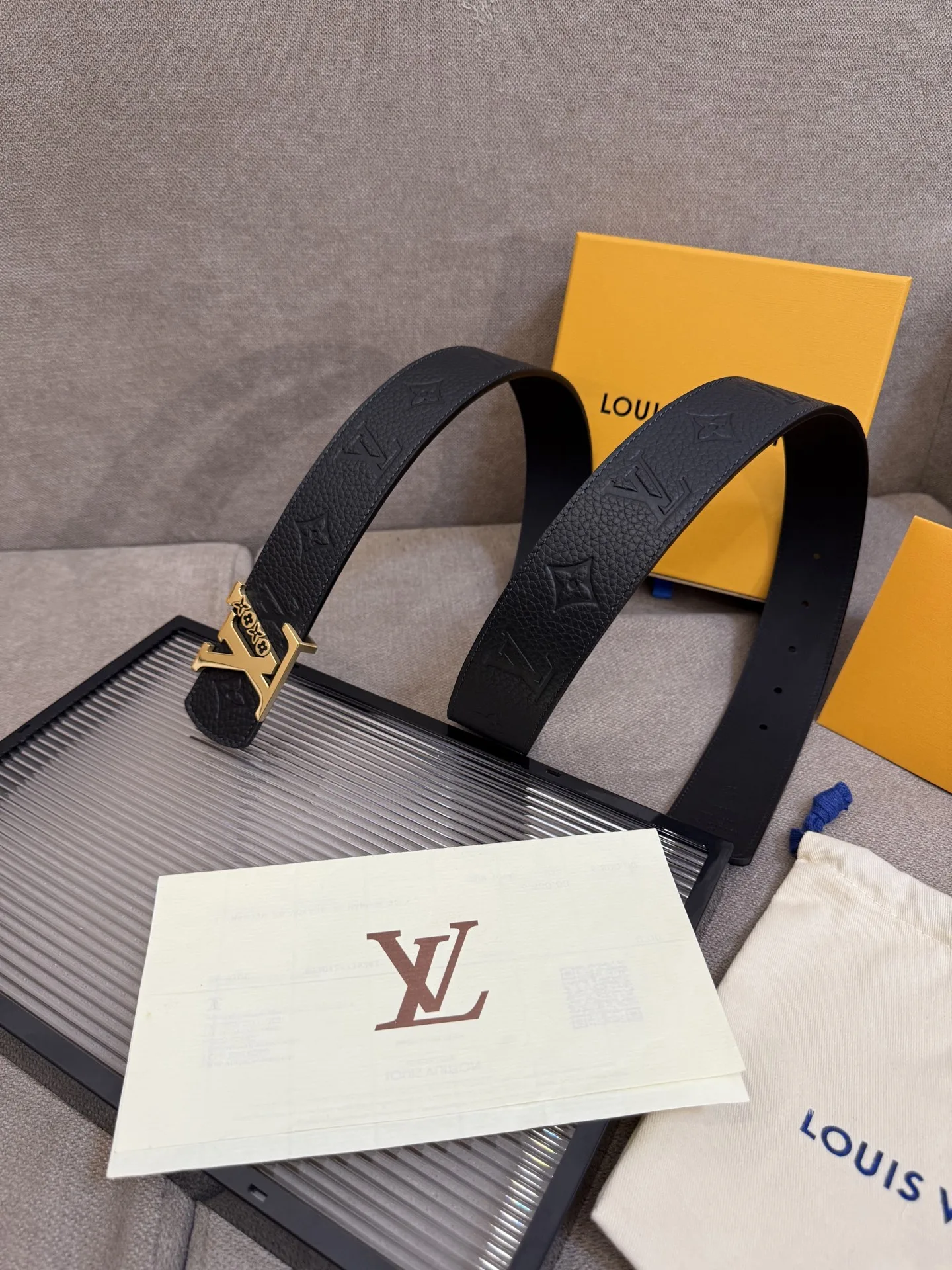 Louis Vuitton LV Initiales Monogram Belt Black With Gold Buckle - Image 4