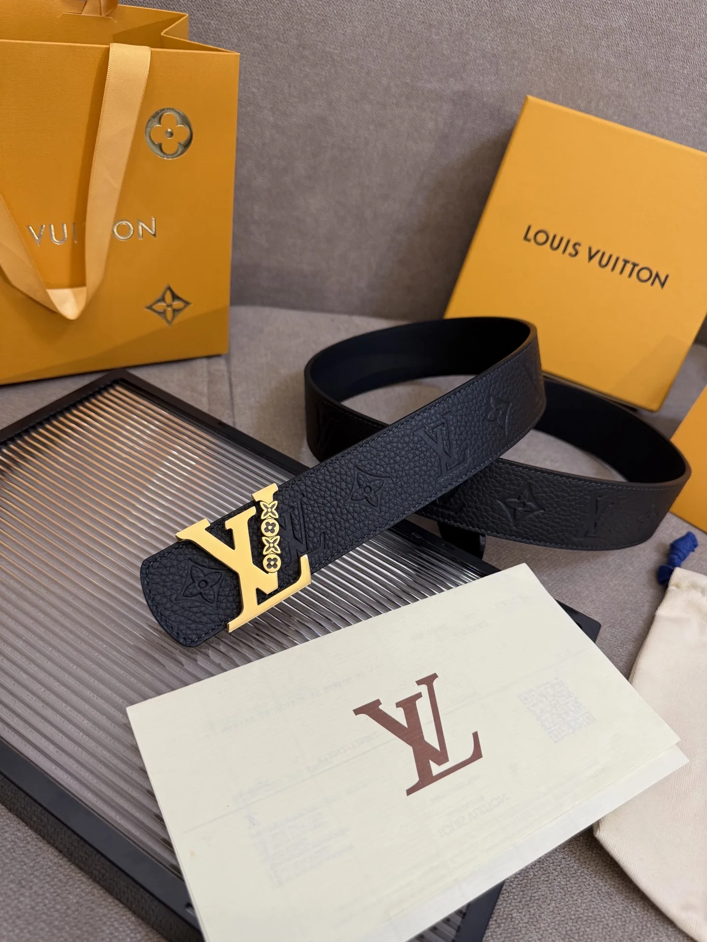 Louis Vuitton LV Initiales Monogram Belt Black With Gold Buckle - Image 5