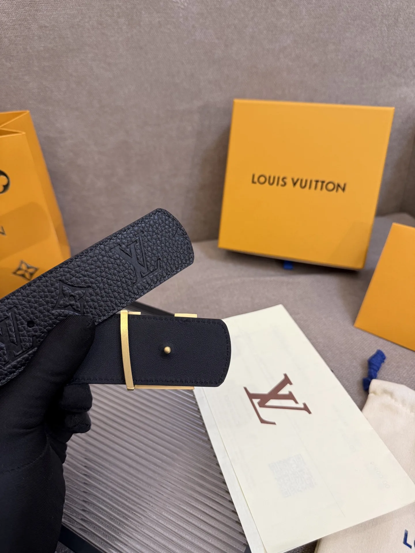 Louis Vuitton LV Initiales Monogram Belt Black With Gold Buckle - Image 6
