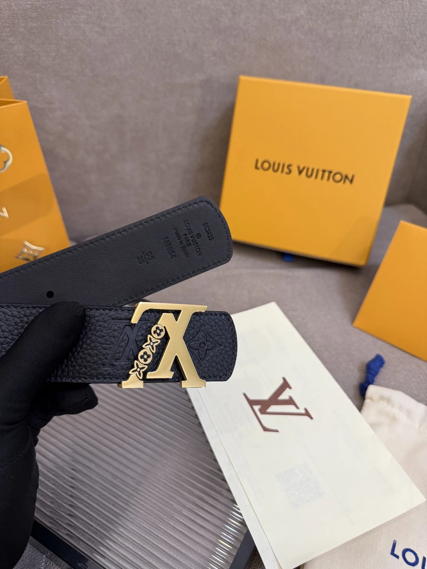 Louis Vuitton LV Initiales Monogram Belt Black With Gold Buckle - Image 7
