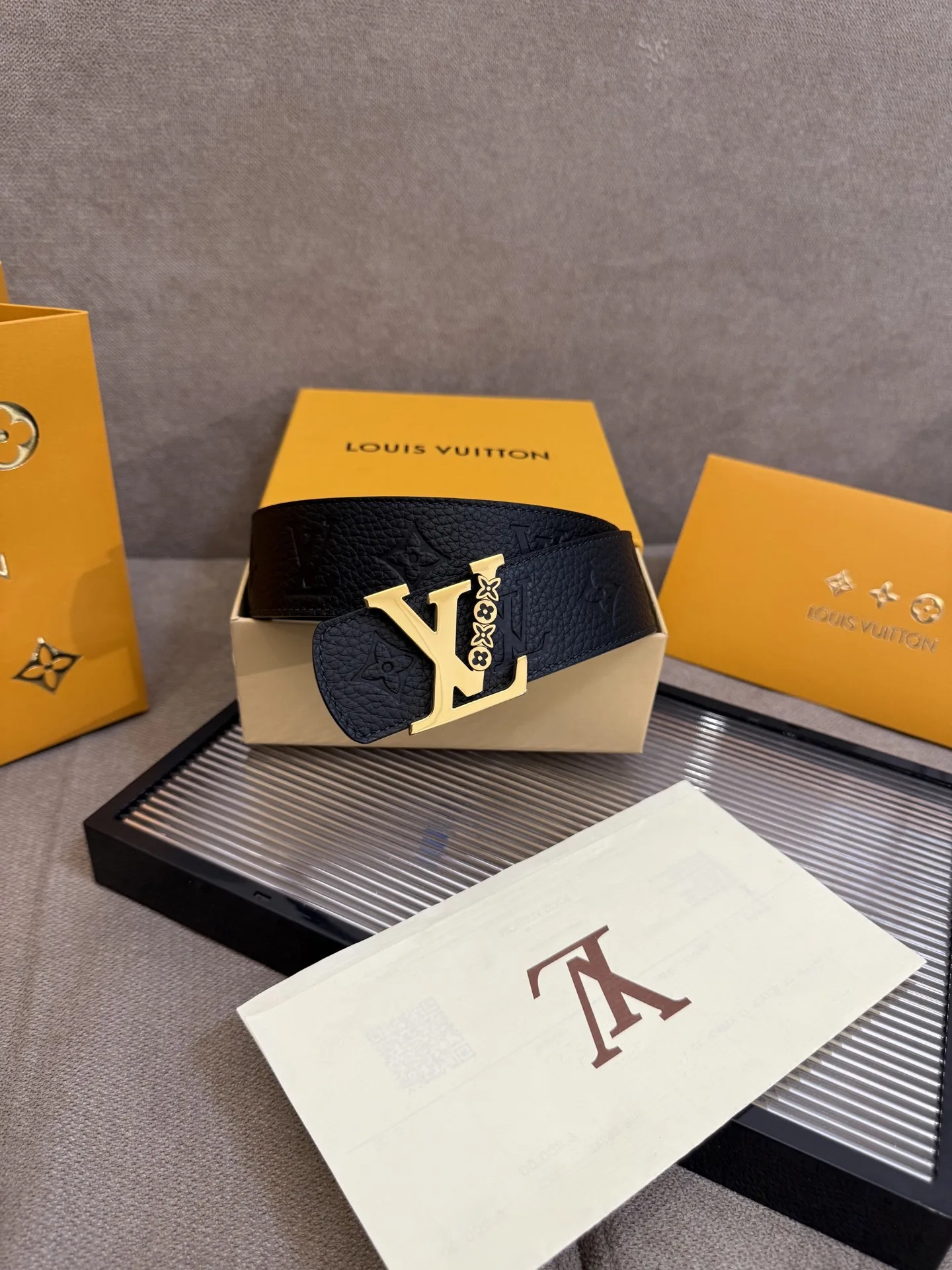Louis Vuitton LV Initiales Monogram Belt Black With Gold Buckle - Image 8