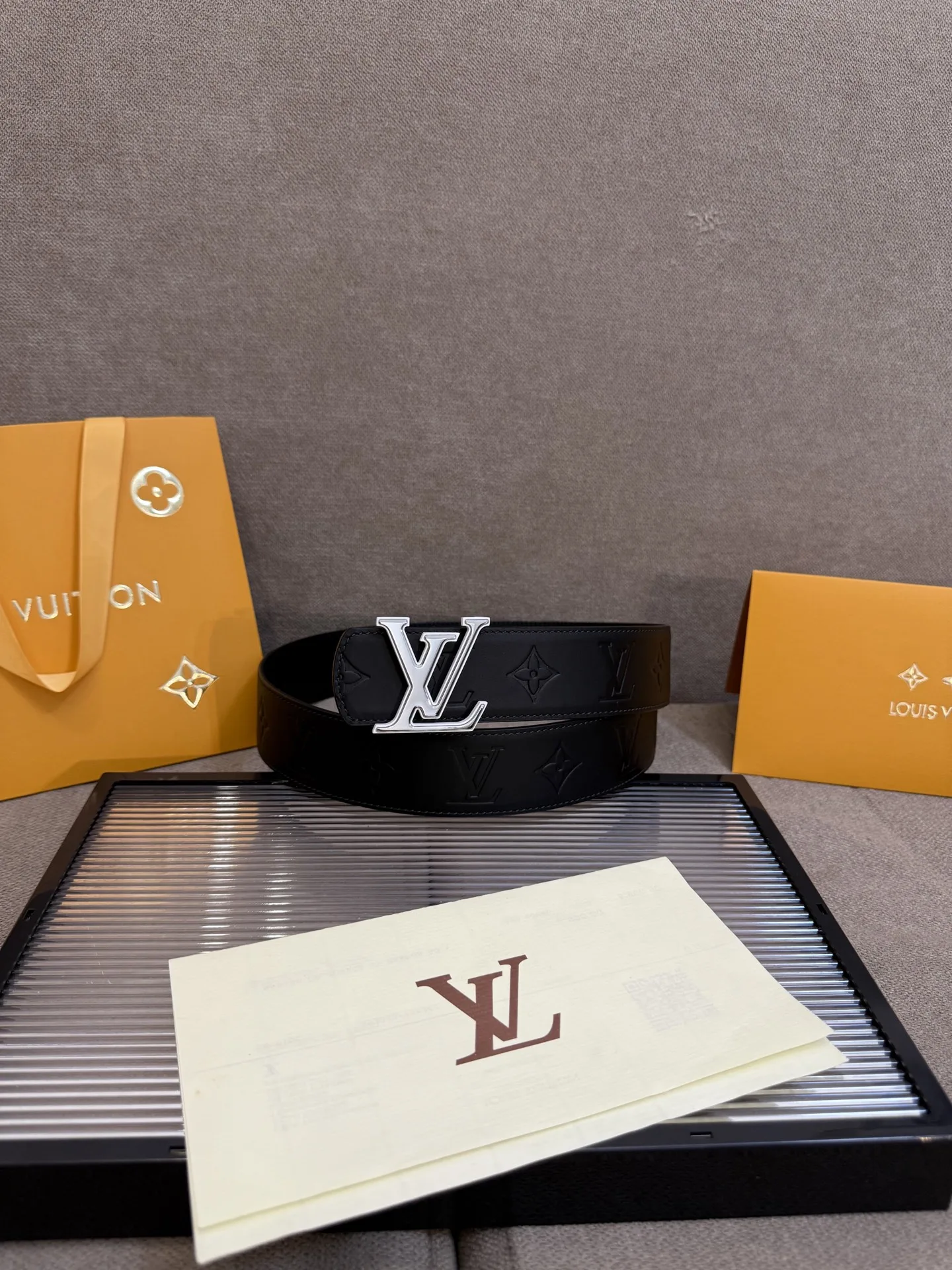 Louis Vuitton LV Initiales Monogram Embossed Leather Belt Black With Silver Buckle - Image 2