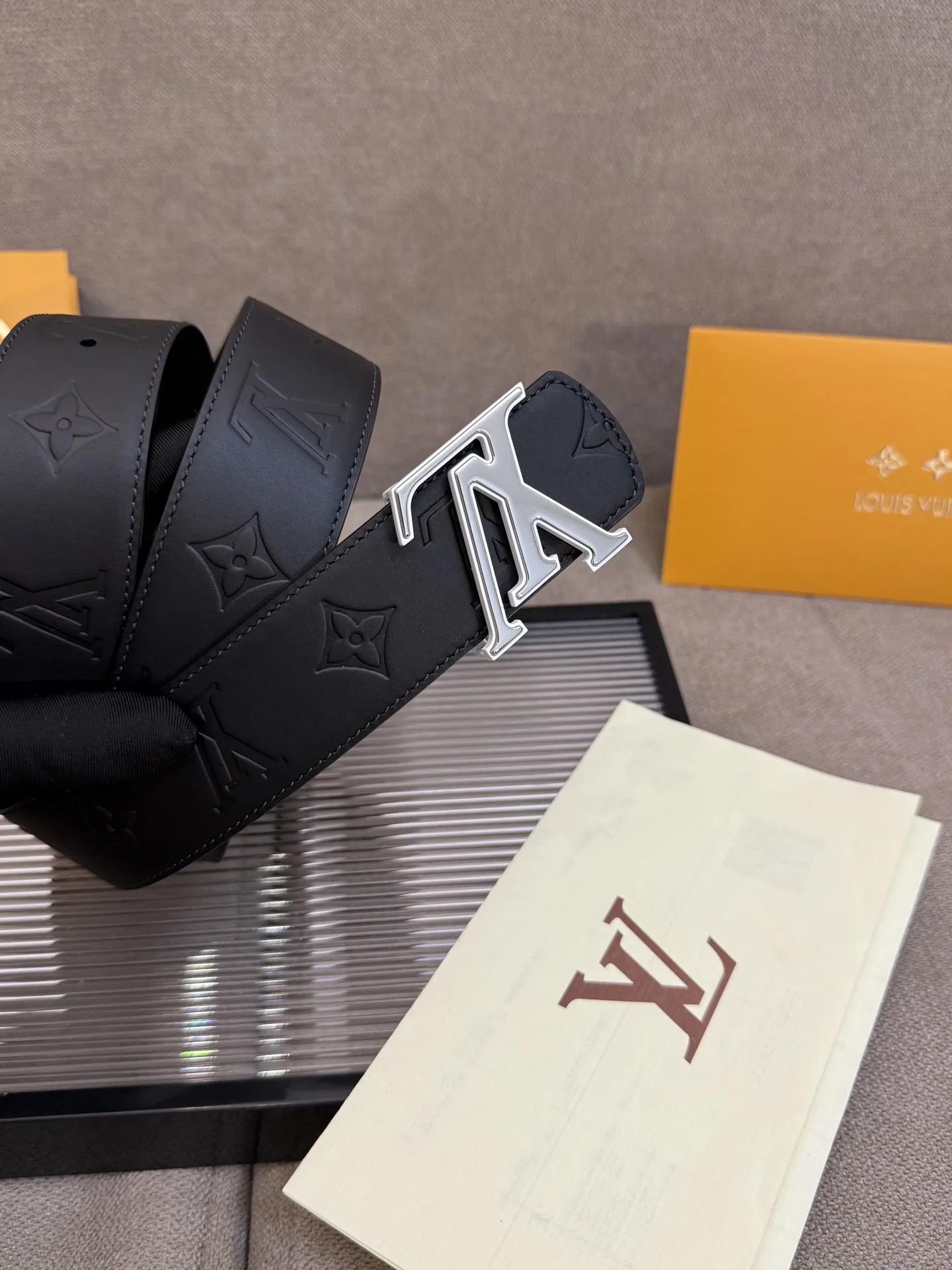 Louis Vuitton LV Initiales Monogram Embossed Leather Belt Black With Silver Buckle - Image 3