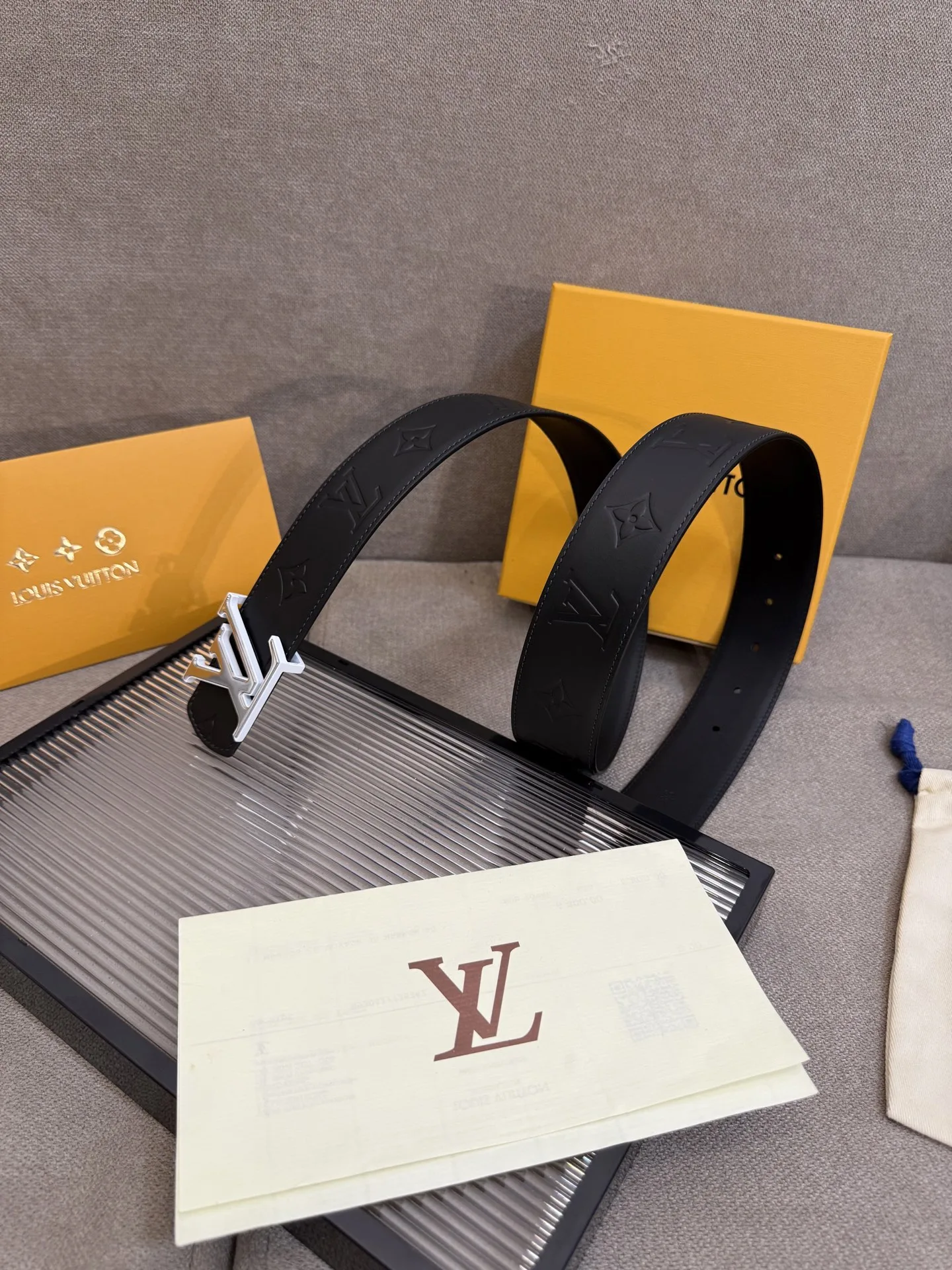 Louis Vuitton LV Initiales Monogram Embossed Leather Belt Black With Silver Buckle - Image 4