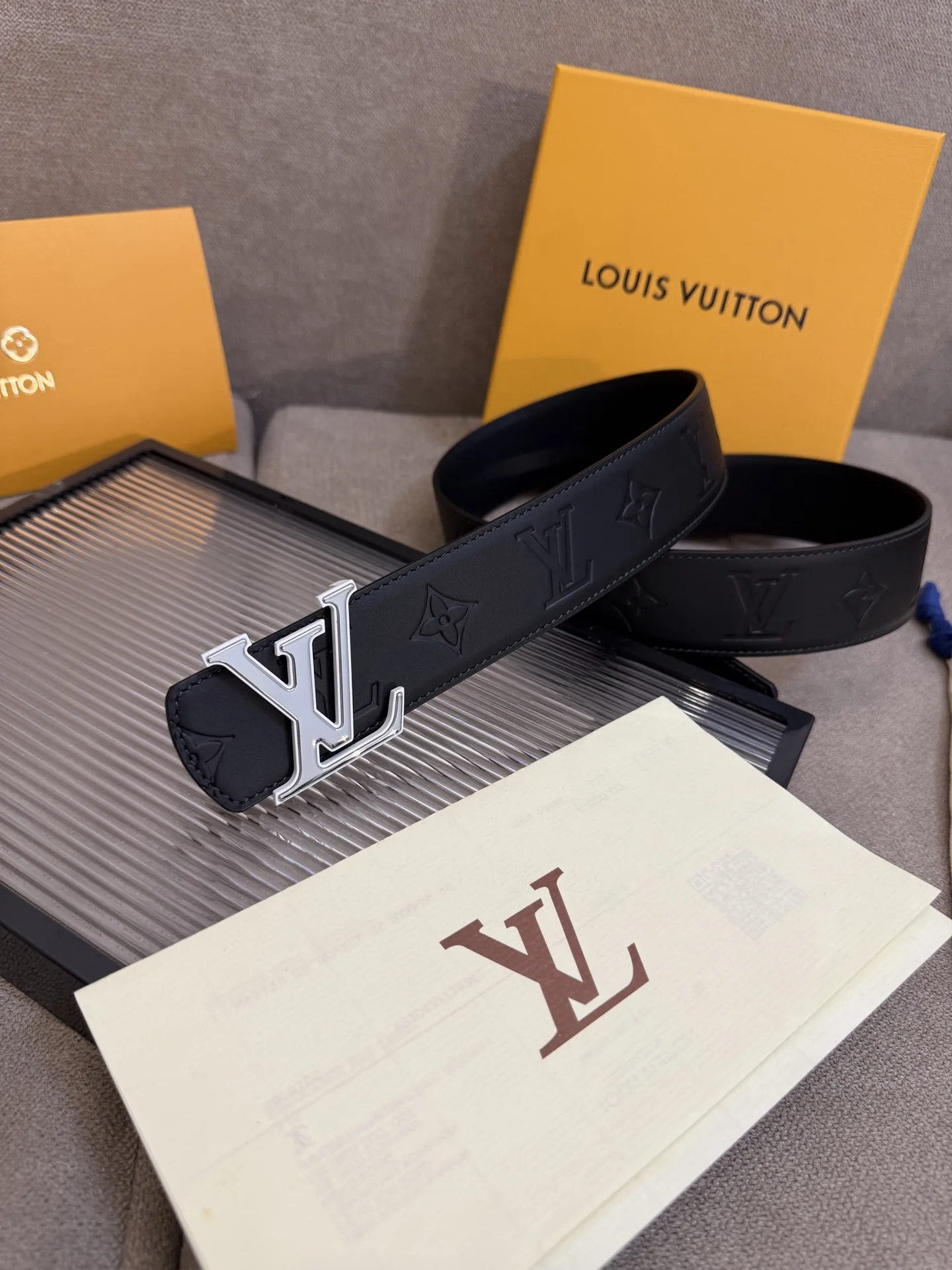 Louis Vuitton LV Initiales Monogram Embossed Leather Belt Black With Silver Buckle - Image 5