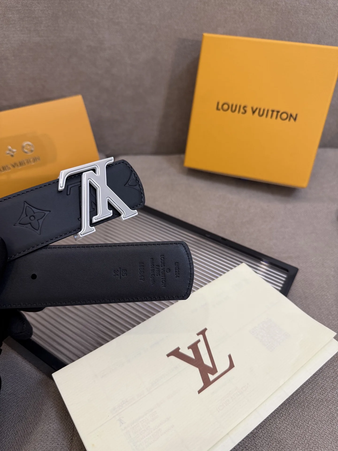 Louis Vuitton LV Initiales Monogram Embossed Leather Belt Black With Silver Buckle - Image 6