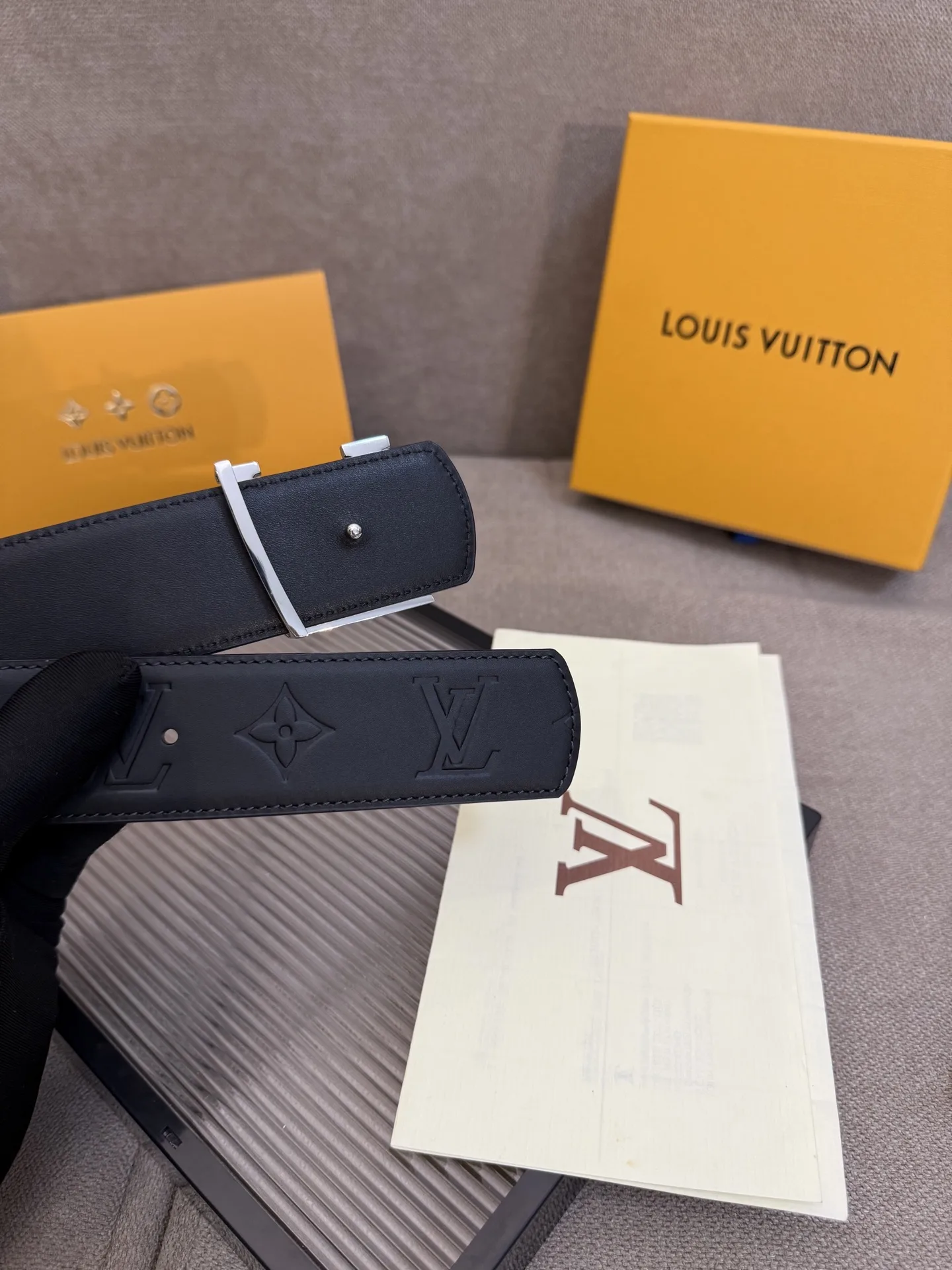 Louis Vuitton LV Initiales Monogram Embossed Leather Belt Black With Silver Buckle - Image 7