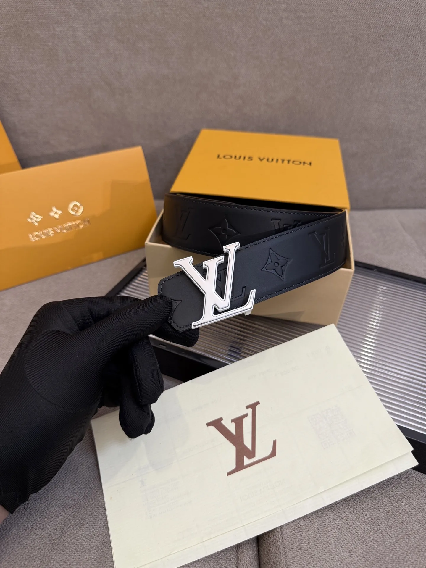 Louis Vuitton LV Initiales Monogram Embossed Leather Belt Black With Silver Buckle - Image 8