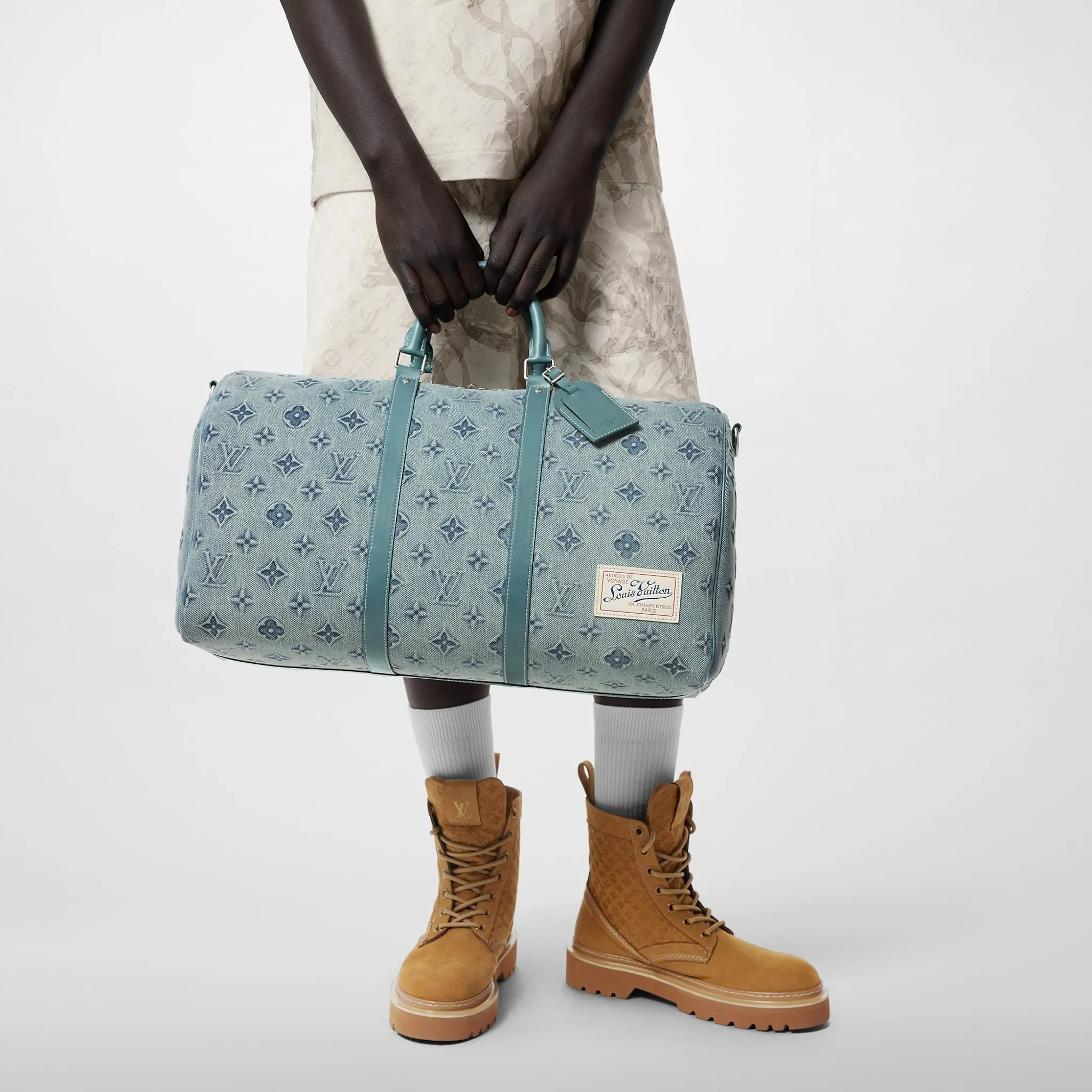 Louis Vuitton Keepall Bandouliere 50 Travel Bag / Light Blue Silver Hardware - Image 3