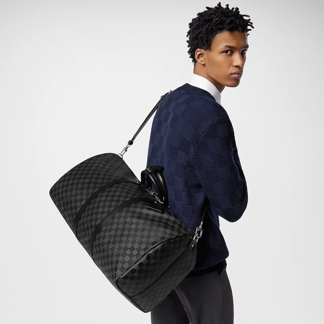 Louis Vuitton Keepall Bandouliere 55 Travel Bag / Black Damier Graphite Silver Hardware - Image 2