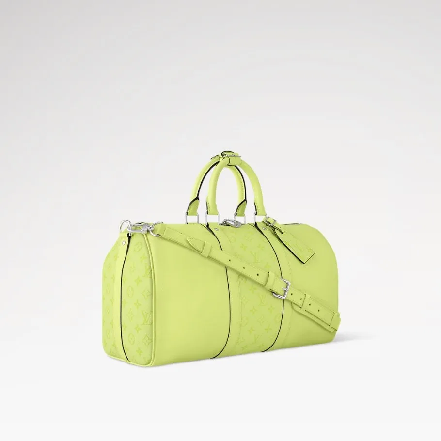 Louis Vuitton Keepall Bandouliere 45 Travel Bag / Lemon Yellow Silver Hardware - Image 4