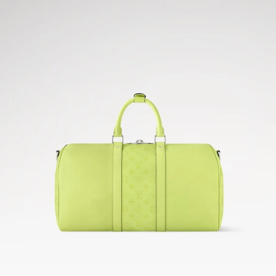 Louis Vuitton Keepall Bandouliere 45 Travel Bag / Lemon Yellow Silver Hardware - Image 6