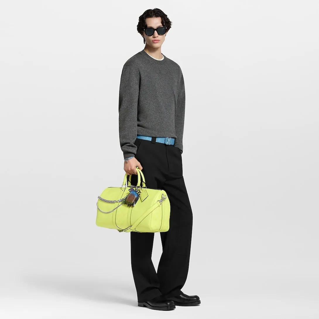 Alternative view of Louis Vuitton Keepall Bandouliere 45 Travel Bag / Lemon Yellow Silver Hardware