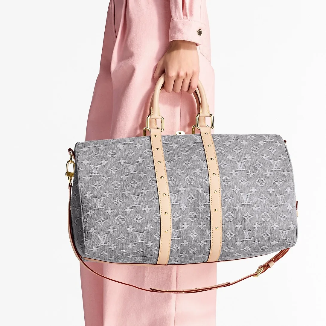 Louis Vuitton Keepall Bandouliere 45 Travel Bag / Cloudy Gray Gold Hardware - Image 3