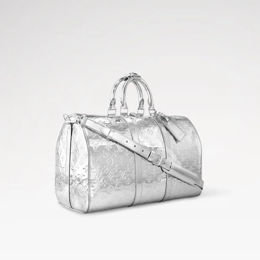 Louis Vuitton Keepall Bandouliere 45 Travel Bag / Silver Metallic Silver Hardware - Image 3