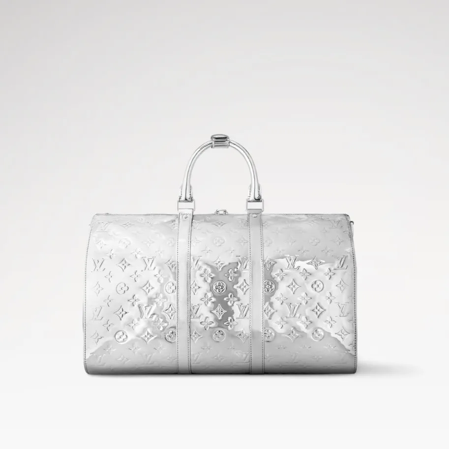 Louis Vuitton Keepall Bandouliere 45 Travel Bag / Silver Metallic Silver Hardware - Image 4
