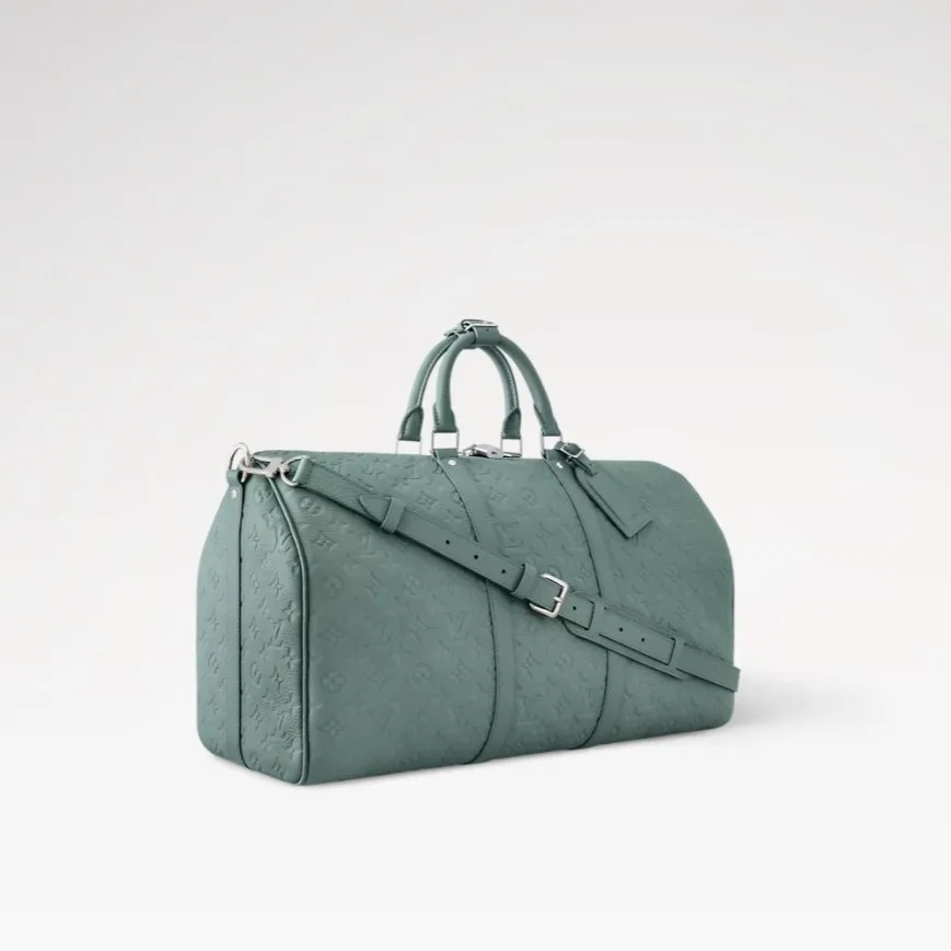 Louis Vuitton Keepall Bandouliere 50 Travel Bag / Misty Lake Green Silver Hardware - Image 3