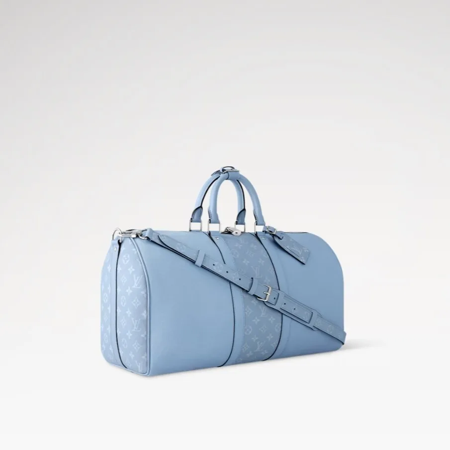 Louis Vuitton Keepall Bandouliere 50 Travel Bag / Sky Blue Silver Hardware - Image 3