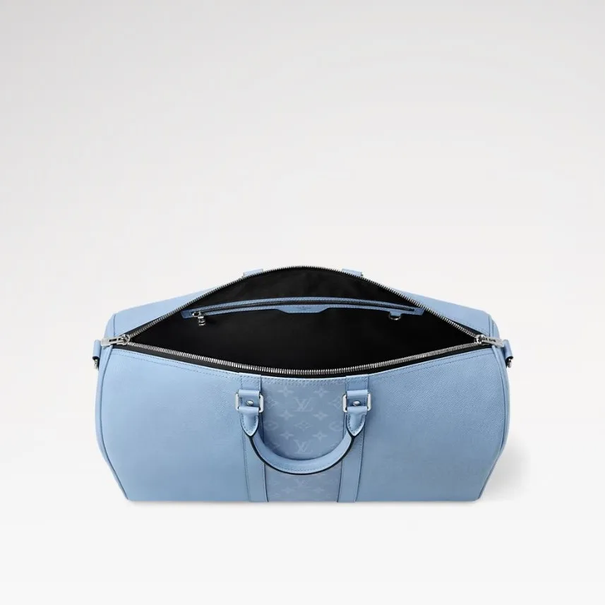 Louis Vuitton Keepall Bandouliere 50 Travel Bag / Sky Blue Silver Hardware - Image 4