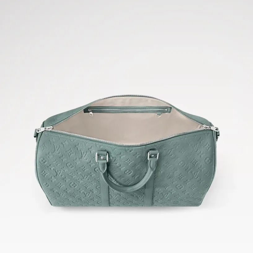 Louis Vuitton Keepall Bandouliere 50 Travel Bag / Misty Lake Green Silver Hardware - Image 4