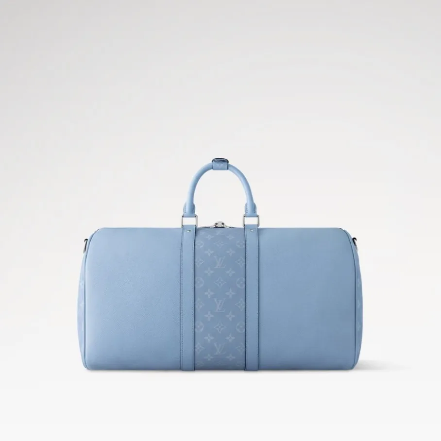Louis Vuitton Keepall Bandouliere 50 Travel Bag / Sky Blue Silver Hardware - Image 5