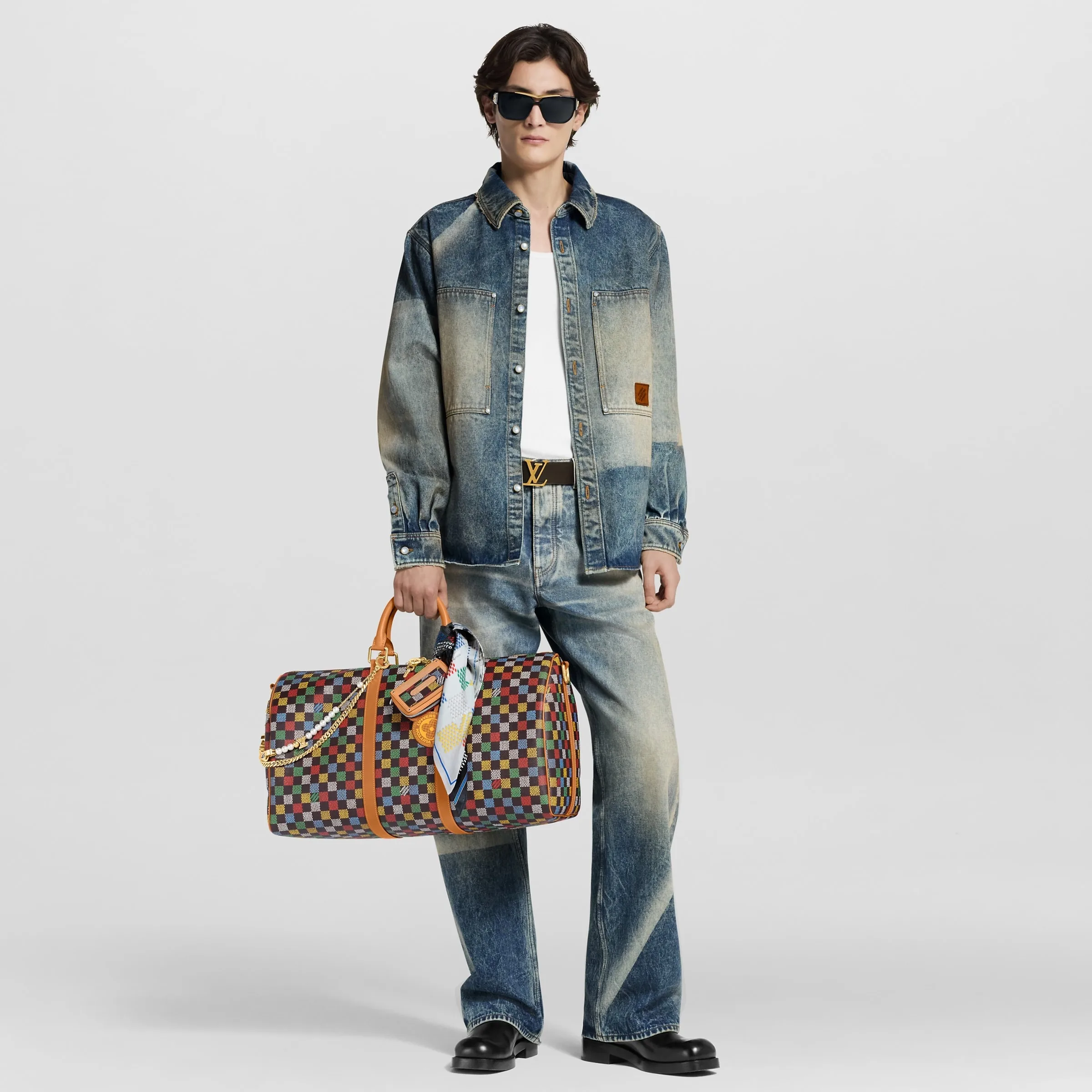 Alternative view of Louis Vuitton Keepall Bandouliere 50 Travel Bag / Multicolor Aged Gold Hardware