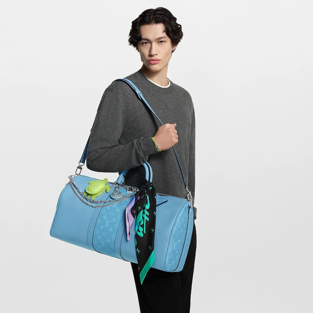 Alternative view of Louis Vuitton Keepall Bandouliere 50 Travel Bag / Sky Blue Silver Hardware