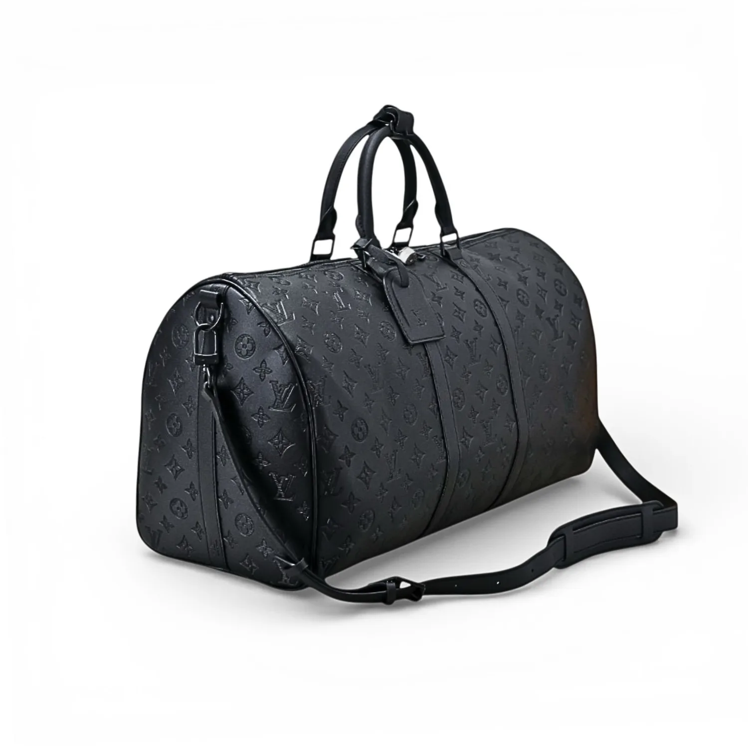 Louis Vuitton Keepall Bandouliere 50 Travel Bag / Black Monogram Shadow Matte Black Hardware - Image 3