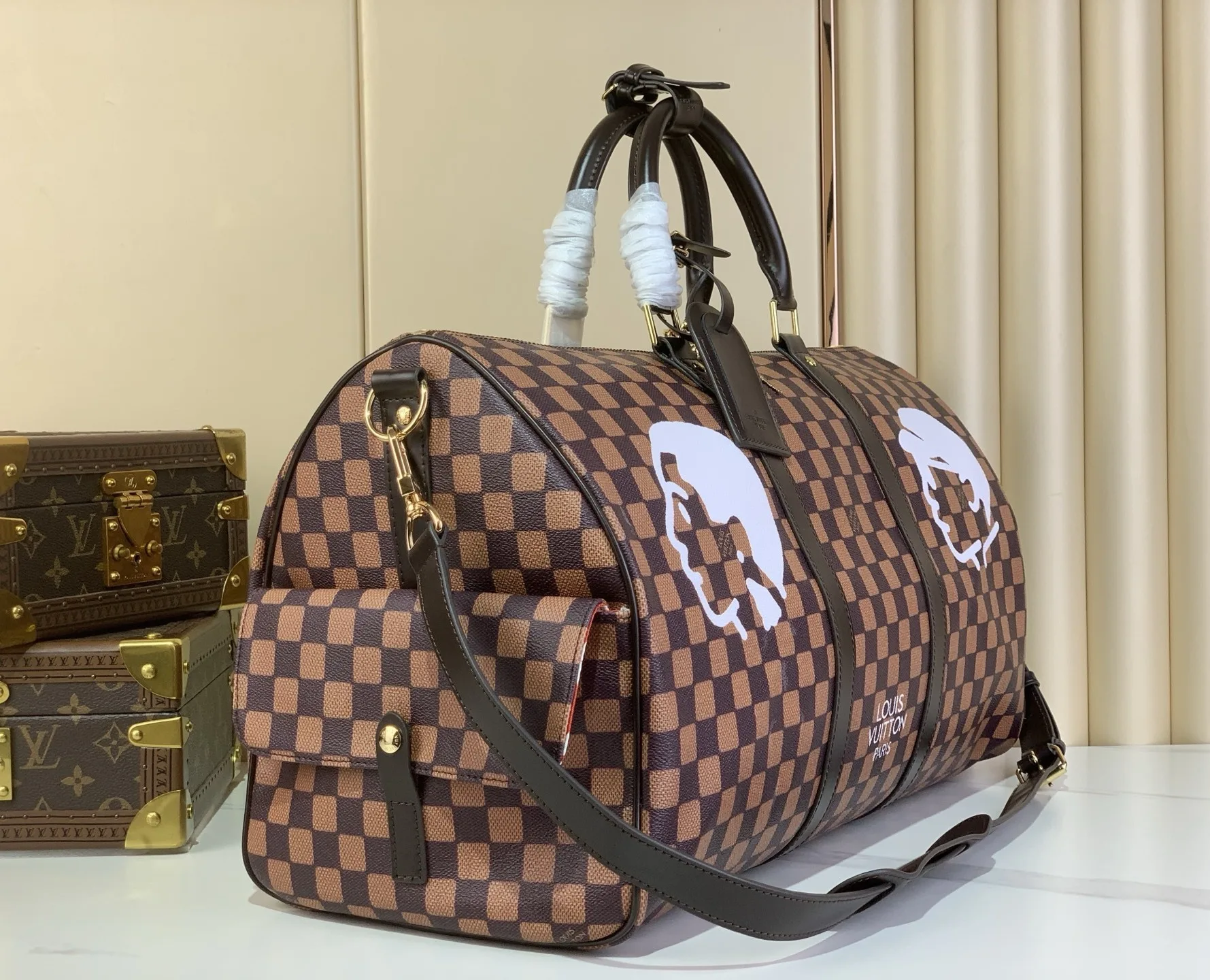 Louis Vuitton Keepall Bandouliere 50 Travel Bag / Brown Damier Phriendship Gold Hardware - Image 4