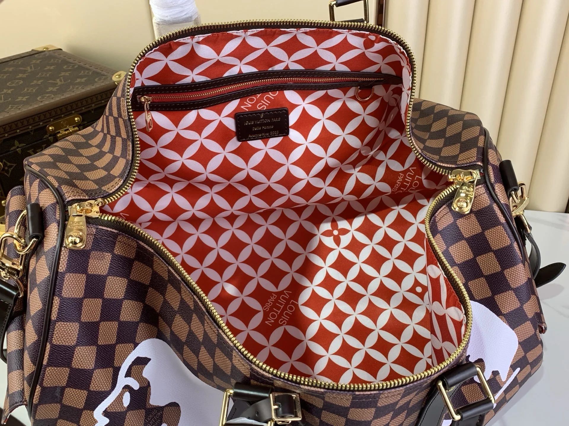 Louis Vuitton Keepall Bandouliere 50 Travel Bag / Brown Damier Phriendship Gold Hardware - Image 7