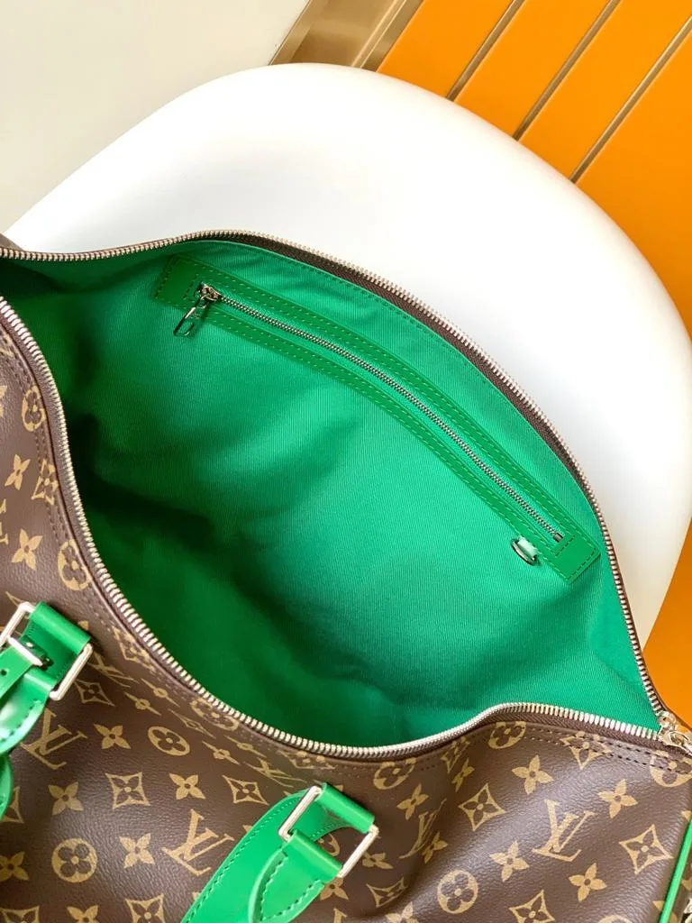 Louis Vuitton Keepall Bandouliere 50 Travel Bag / Brown/ Green Silver Hardware - Image 6