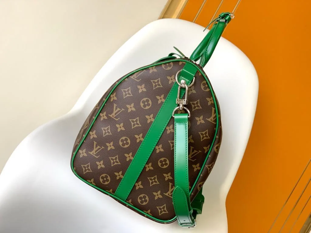 Louis Vuitton Keepall Bandouliere 50 Travel Bag / Brown/ Green Silver Hardware - Image 5
