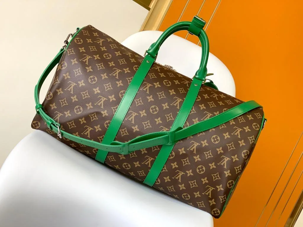 Louis Vuitton Keepall Bandouliere 50 Travel Bag / Brown/ Green Silver Hardware - Image 3