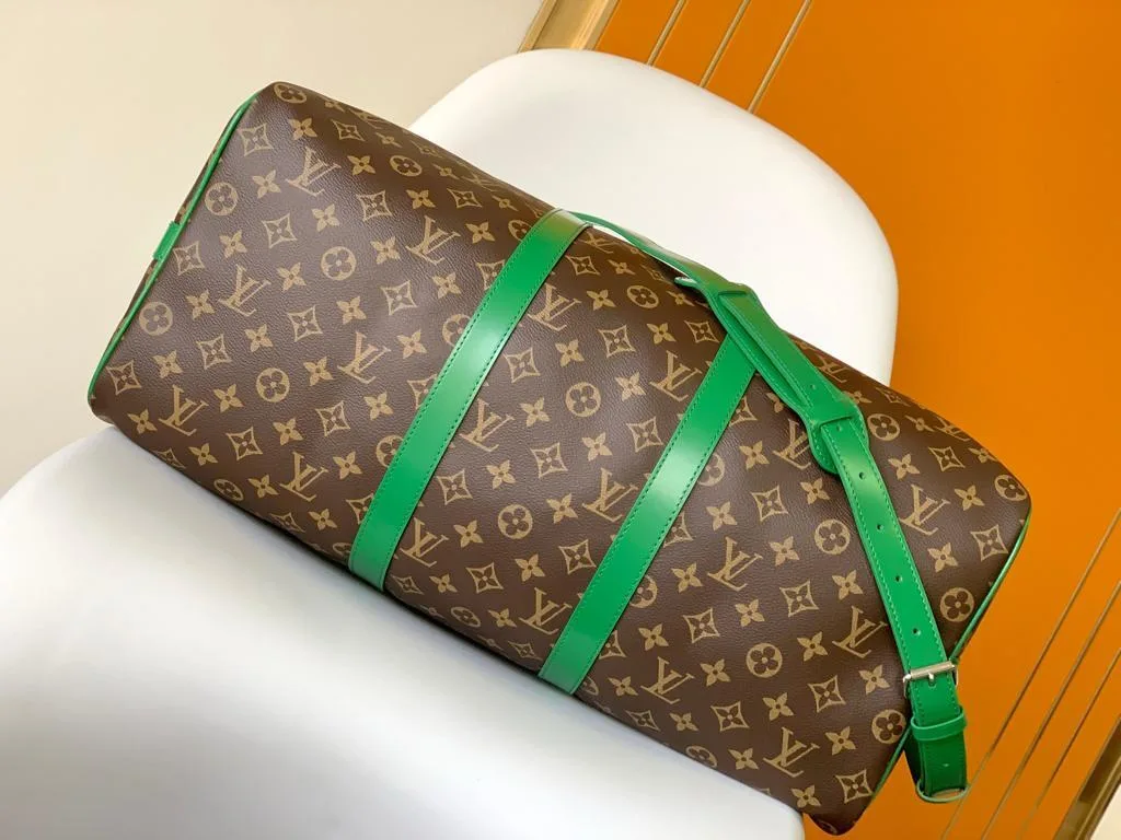 Louis Vuitton Keepall Bandouliere 50 Travel Bag / Brown/ Green Silver Hardware - Image 4