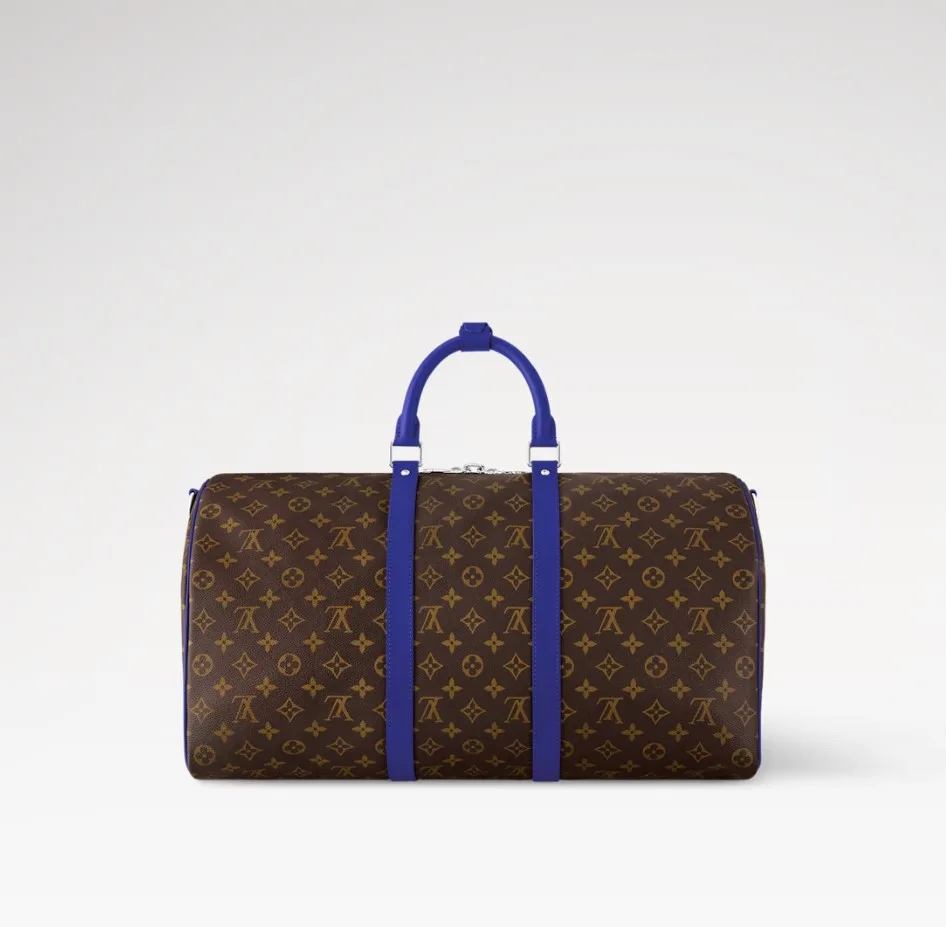 Louis Vuitton Keepall Bandouliere 50 Travel Bag / Brown/ Indigo Blue Silver Hardware - Image 6