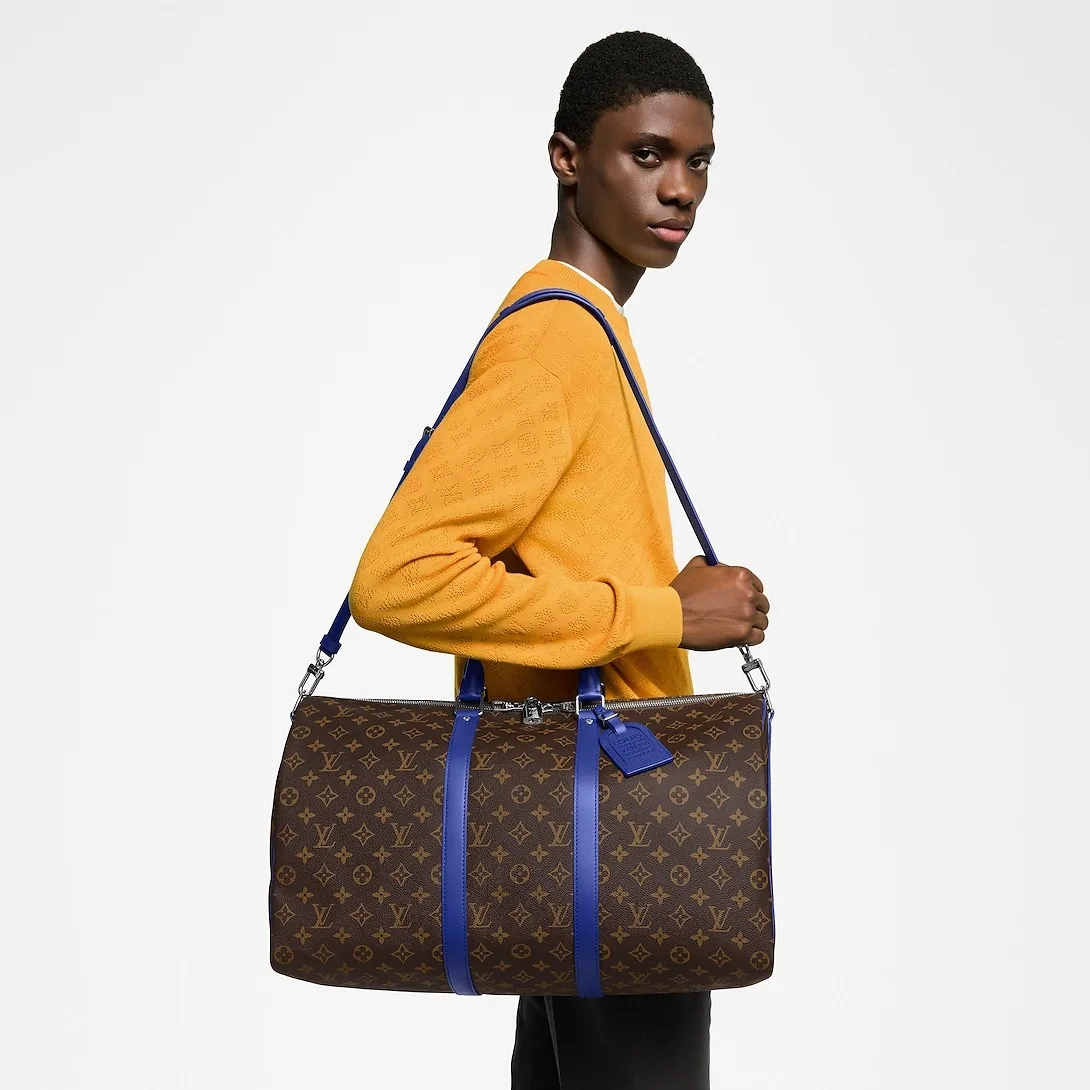 Alternative view of Louis Vuitton Keepall Bandouliere 50 Travel Bag / Brown/ Indigo Blue Silver Hardware