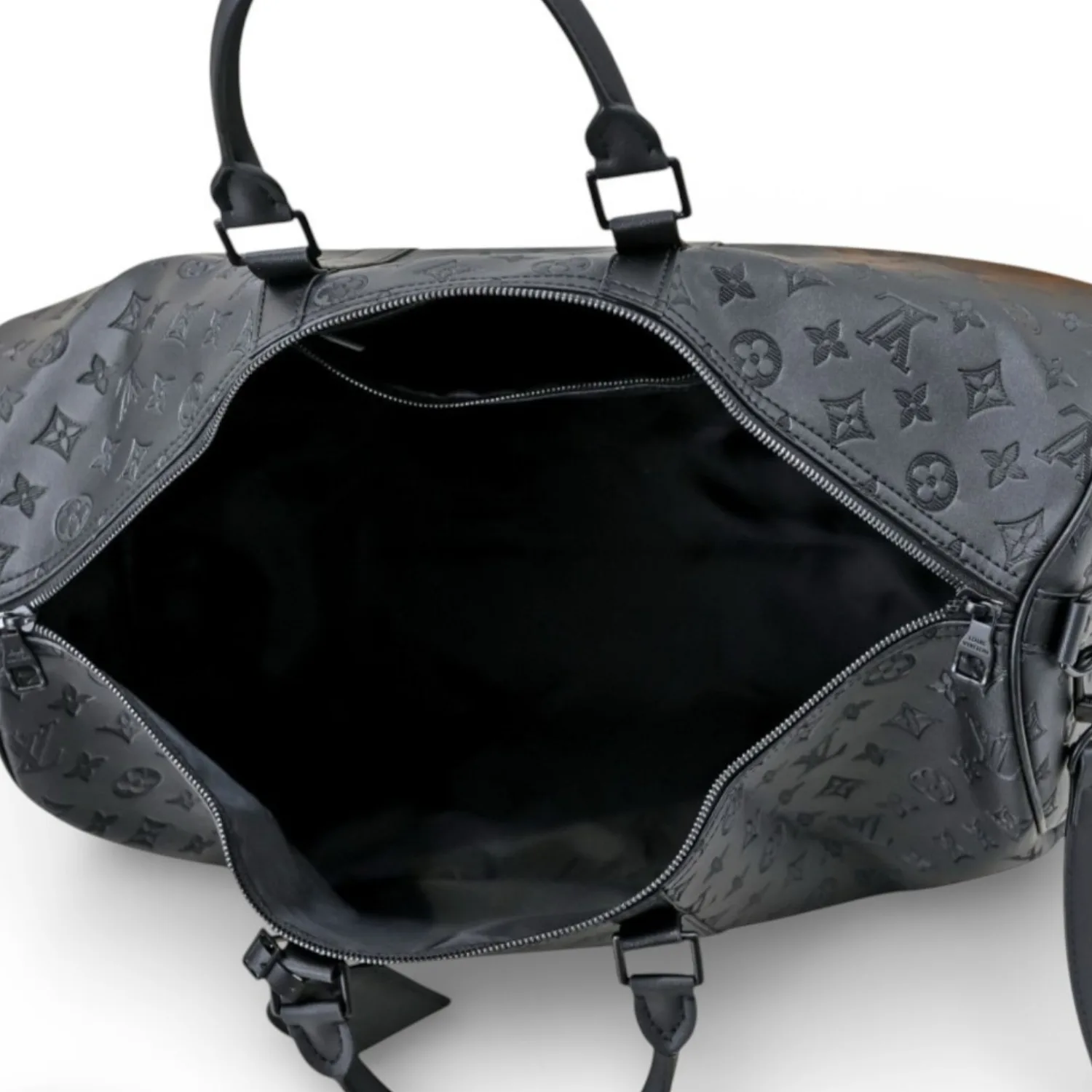 Louis Vuitton Keepall Bandouliere 50 Travel Bag / Black Monogram Shadow Matte Black Hardware - Image 4