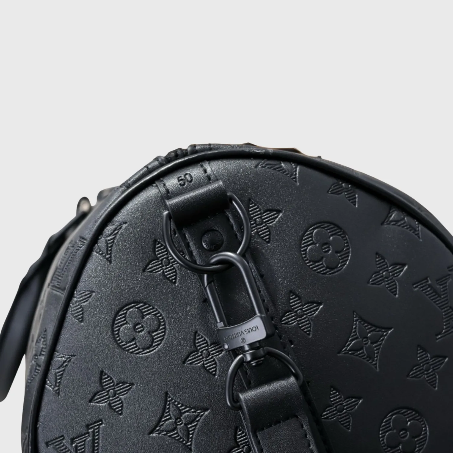 Louis Vuitton Keepall Bandouliere 50 Travel Bag / Black Monogram Shadow Matte Black Hardware - Image 6
