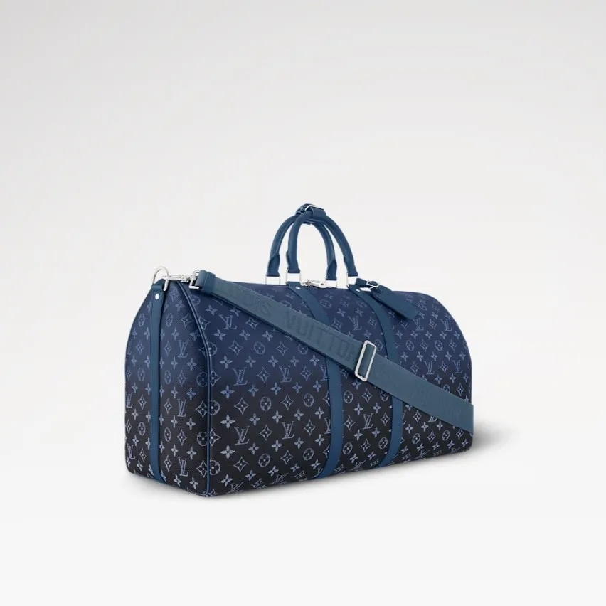 Louis Vuitton Keepall Bandouliere 55 Travel Bag / Navy Blue Silver Hardware - Image 3