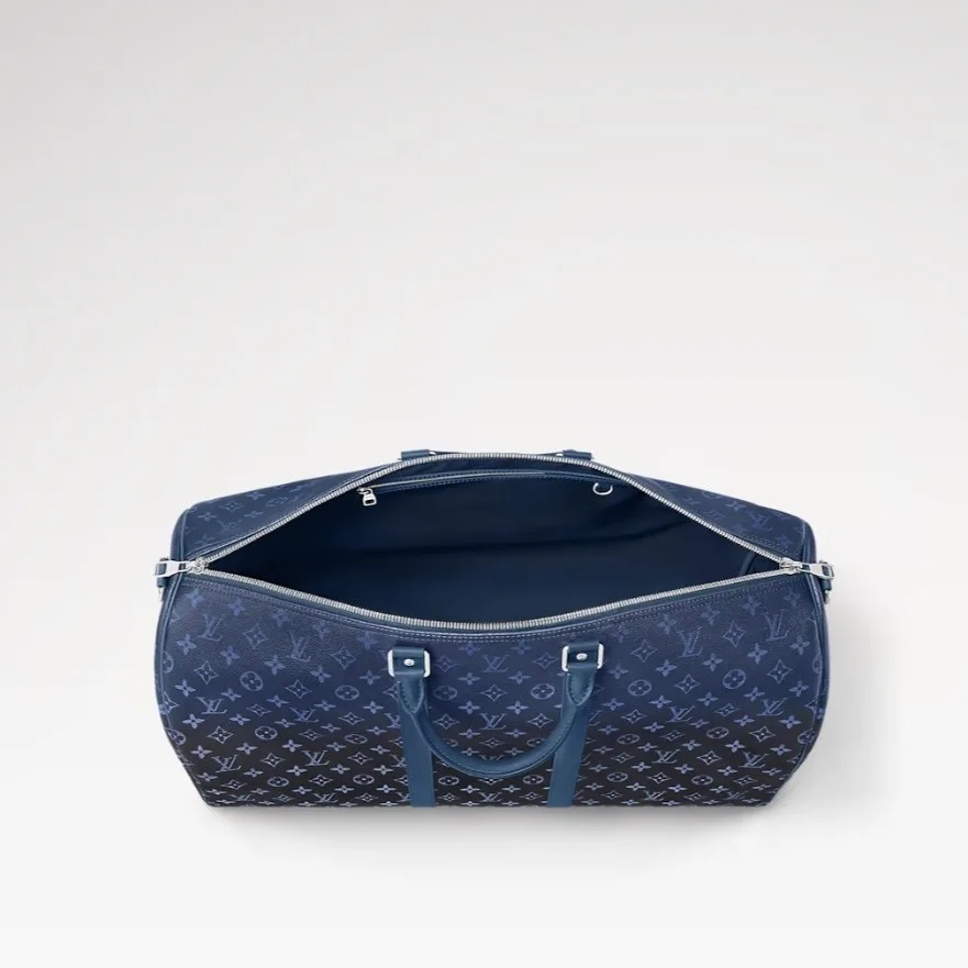 Louis Vuitton Keepall Bandouliere 55 Travel Bag / Navy Blue Silver Hardware - Image 4