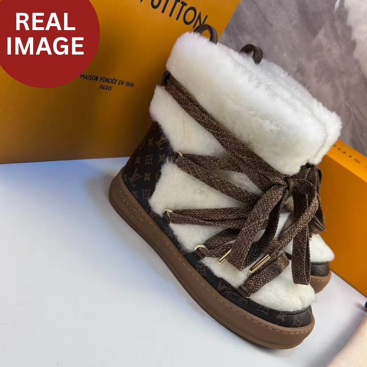 Louis Vuitton LV Cloud Lace-Up Ankle Boots Sneaker Beige 1AIV31 - Image 8