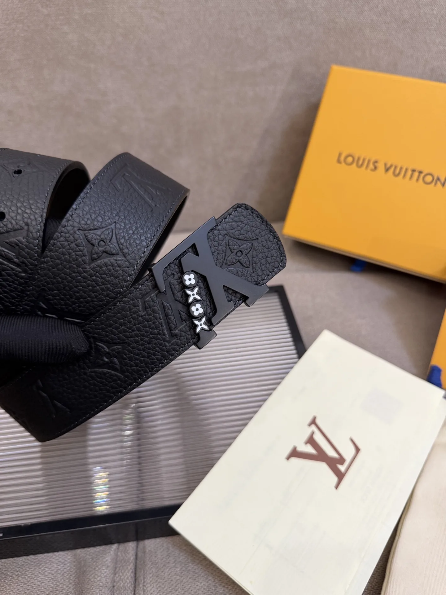 Louis Vuitton LV Initiales Embossed Monogram Pattern Belt Black - Image 3