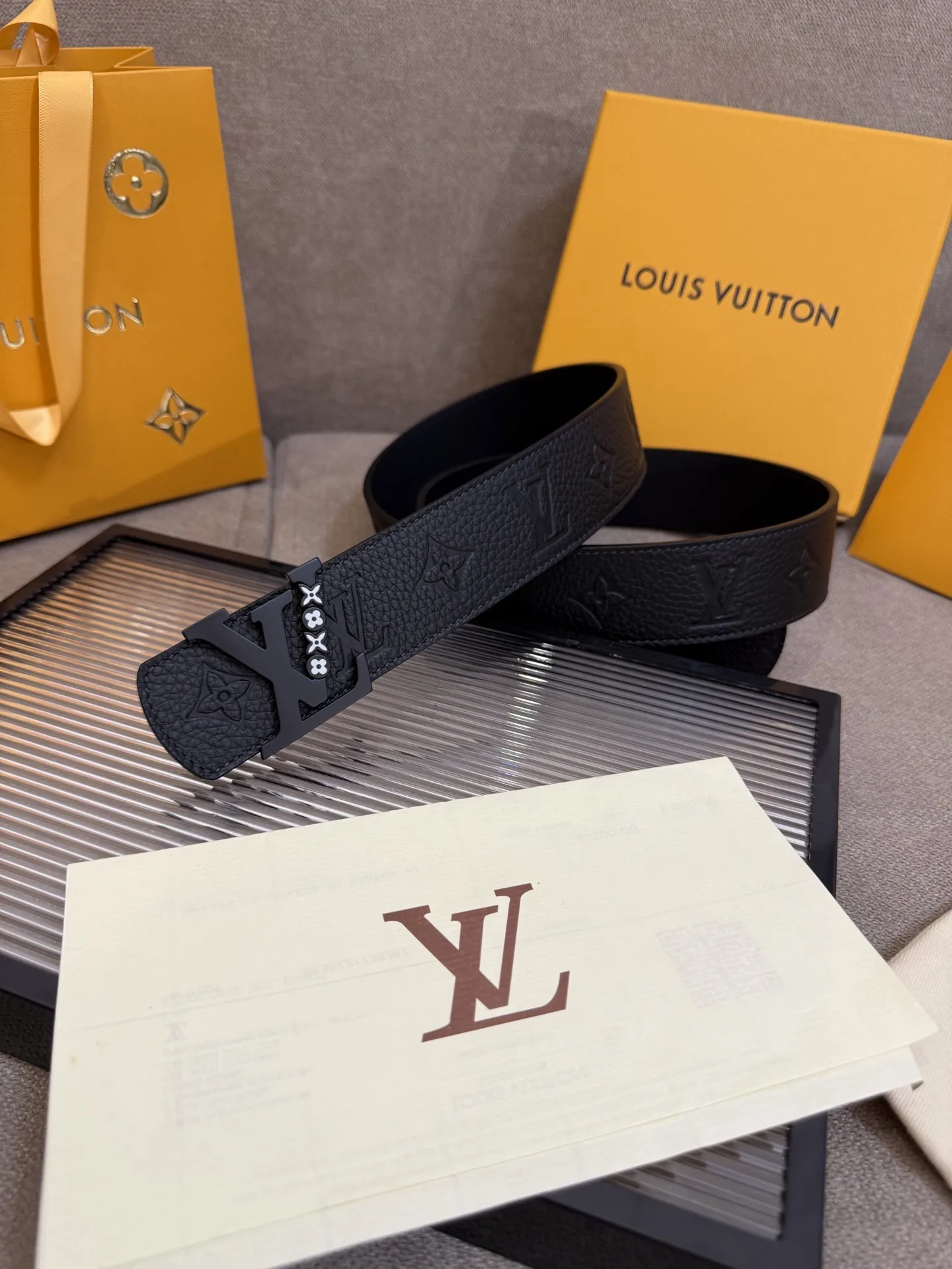 Louis Vuitton LV Initiales Embossed Monogram Pattern Belt Black - Image 4