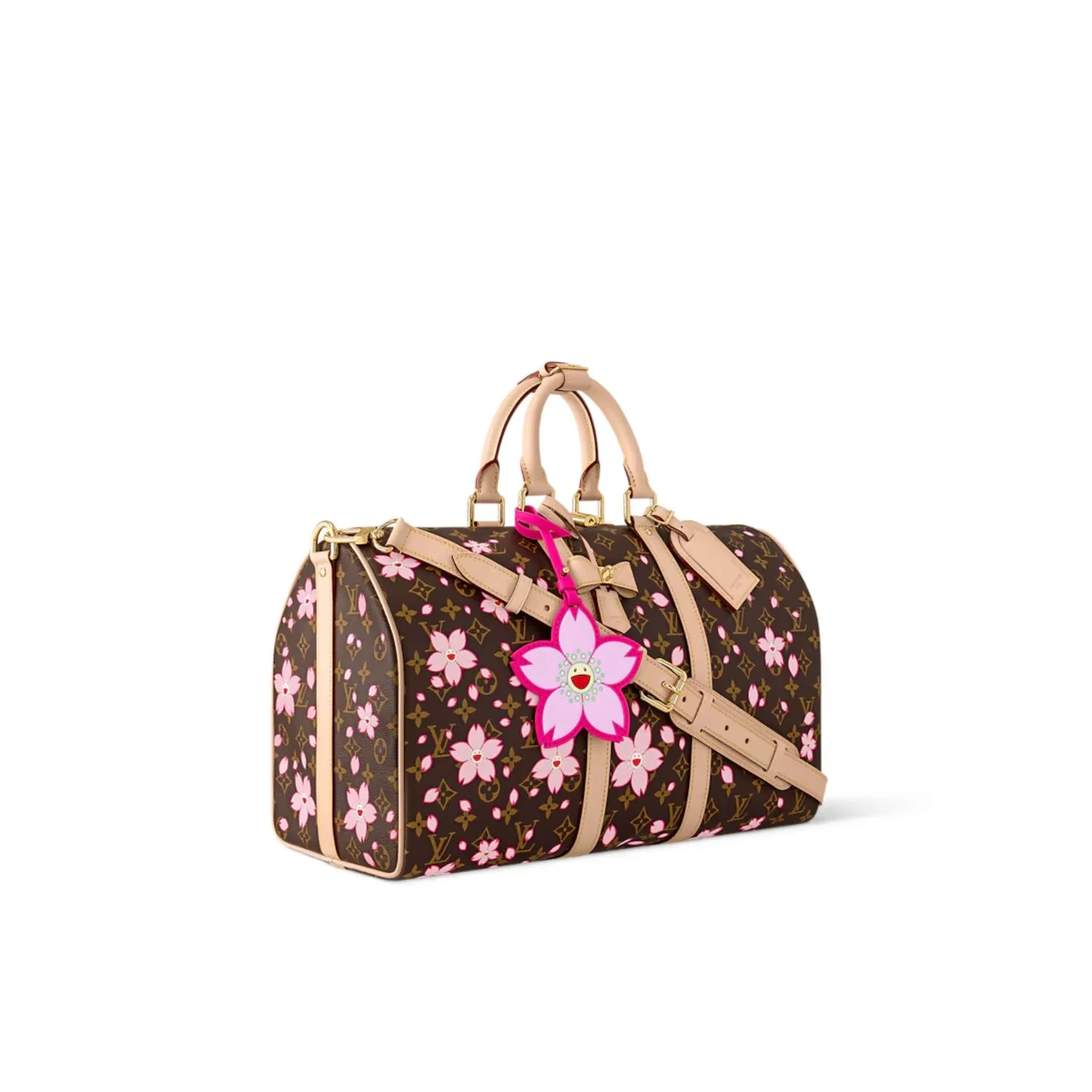 Louis Vuitton LV x Murakami Keepall Bandouliere 45 Travel Bag / Sakura Brown Gold Hardware - Image 3