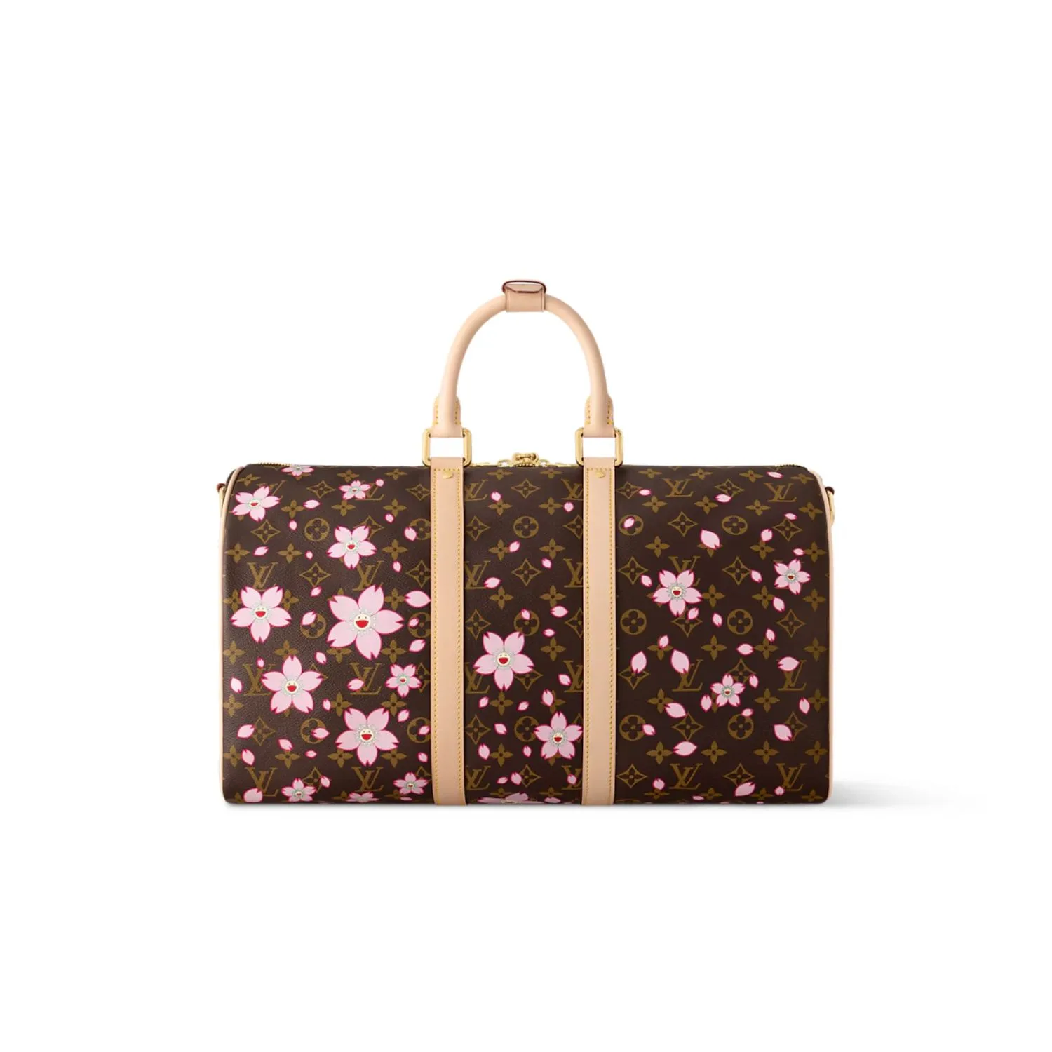 Louis Vuitton LV x Murakami Keepall Bandouliere 45 Travel Bag / Sakura Brown Gold Hardware - Image 5
