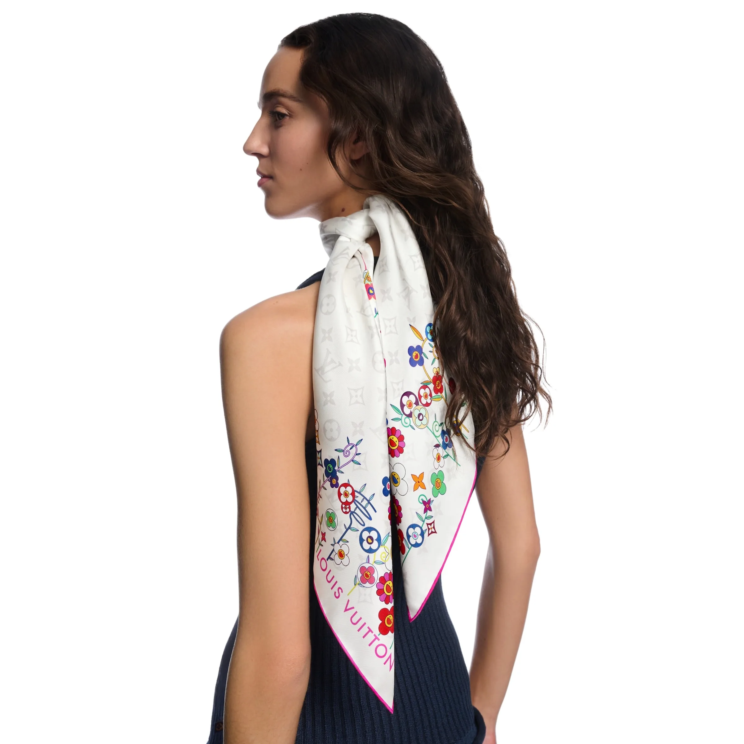 Alternative view of Louis Vuitton LV x TM Monogram Superflat Flowers Square 90 Scarf White