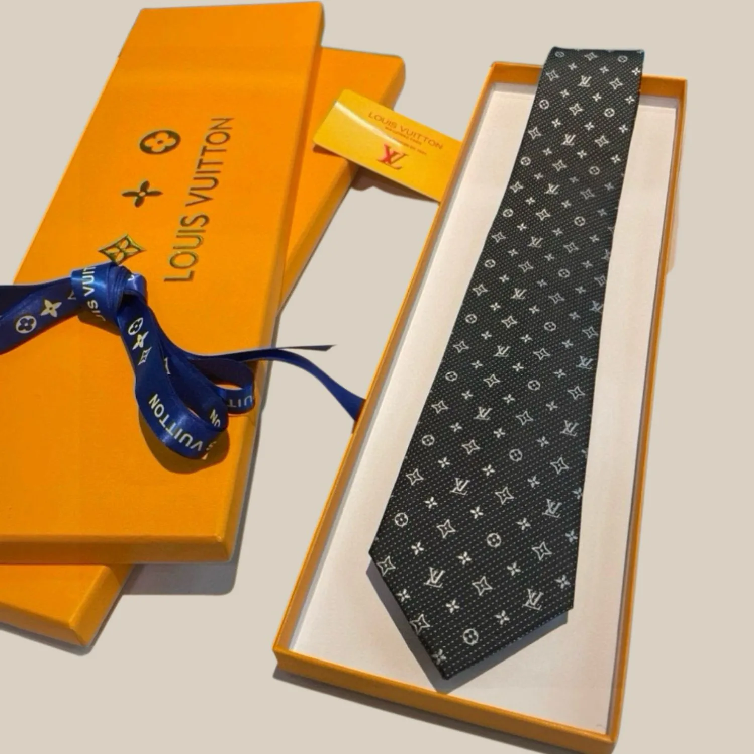 Louis Vuitton Monogram Silk Tie Dark Charcoal Grey - Image 2