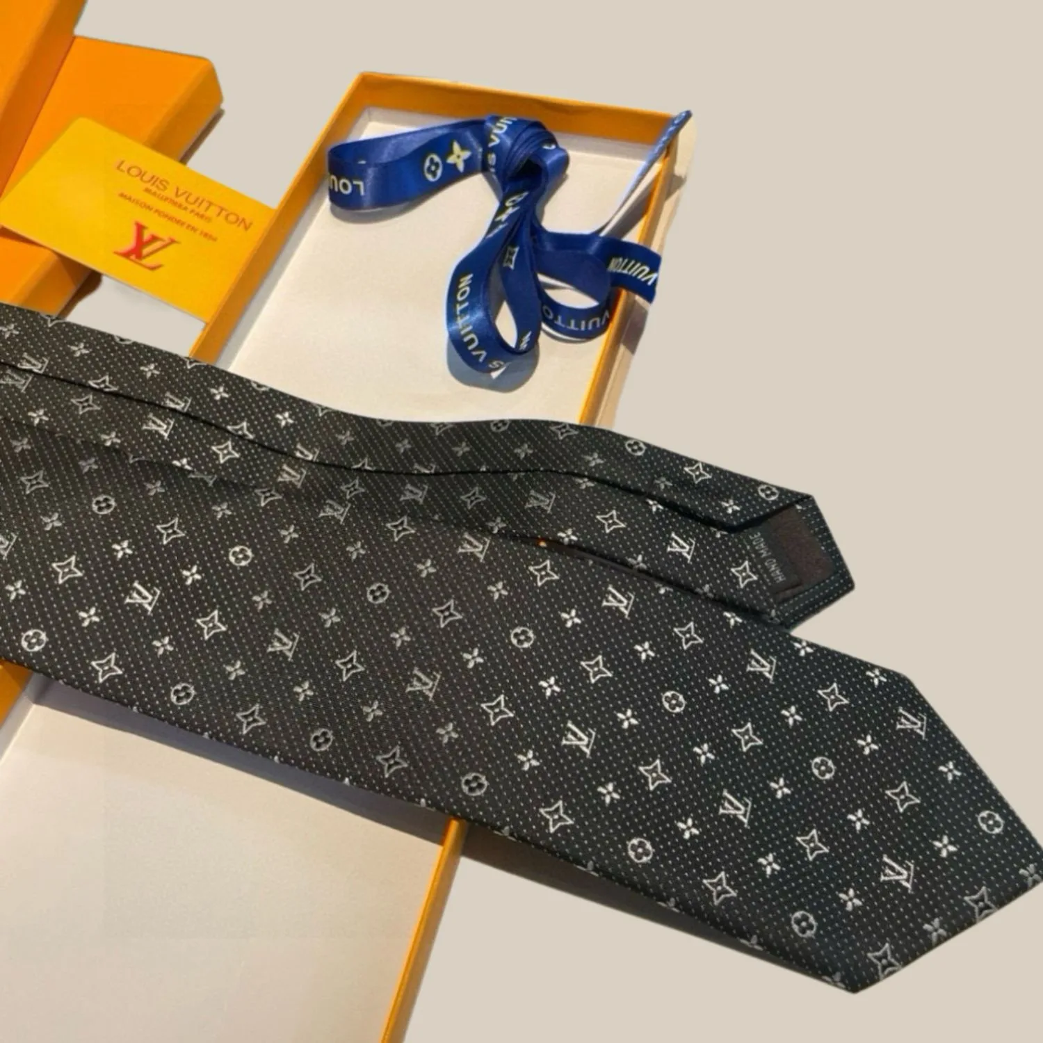 Louis Vuitton Monogram Silk Tie Dark Charcoal Grey - Image 4