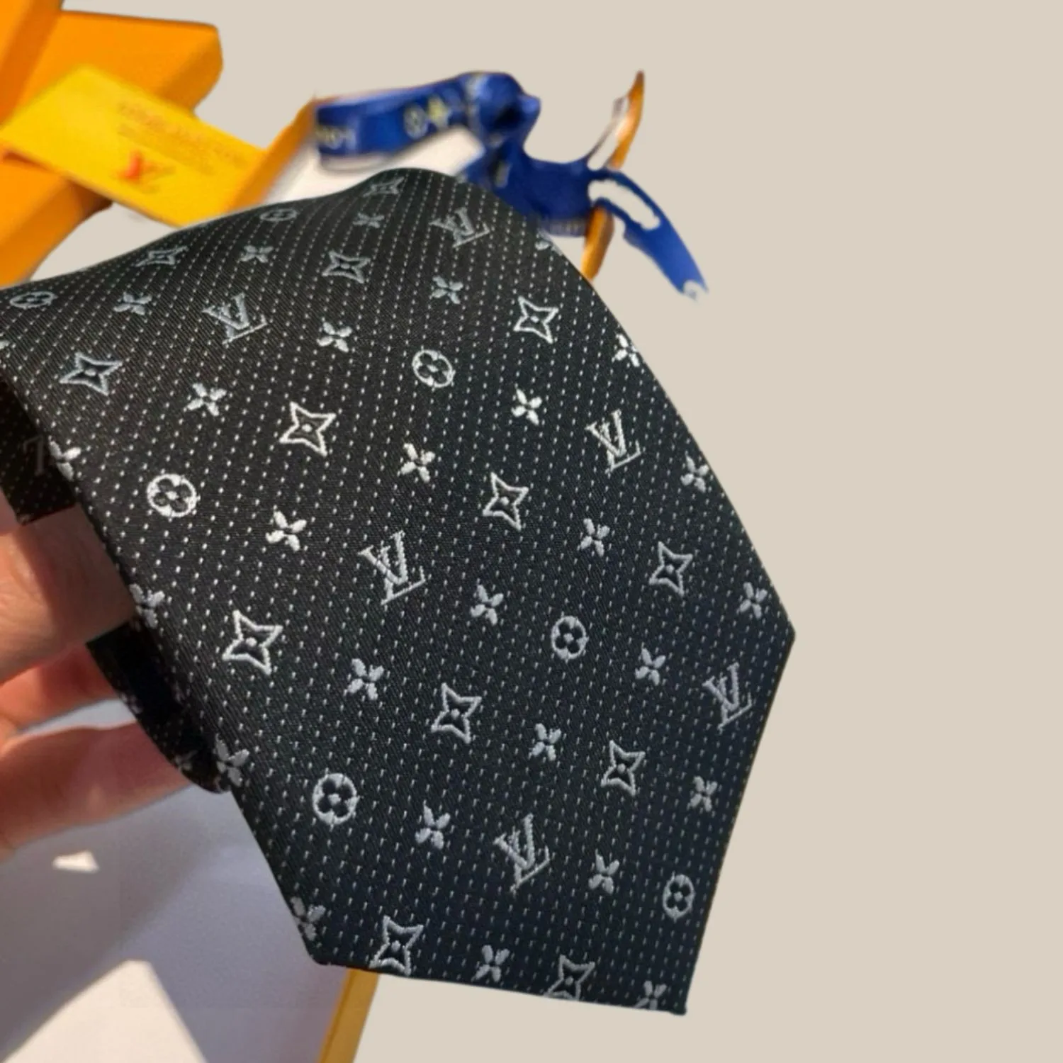 Louis Vuitton Monogram Silk Tie Dark Charcoal Grey - Image 3